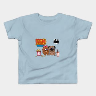 Pug and Terrier with 3D Glasses Movie Night Kids T-Shirt